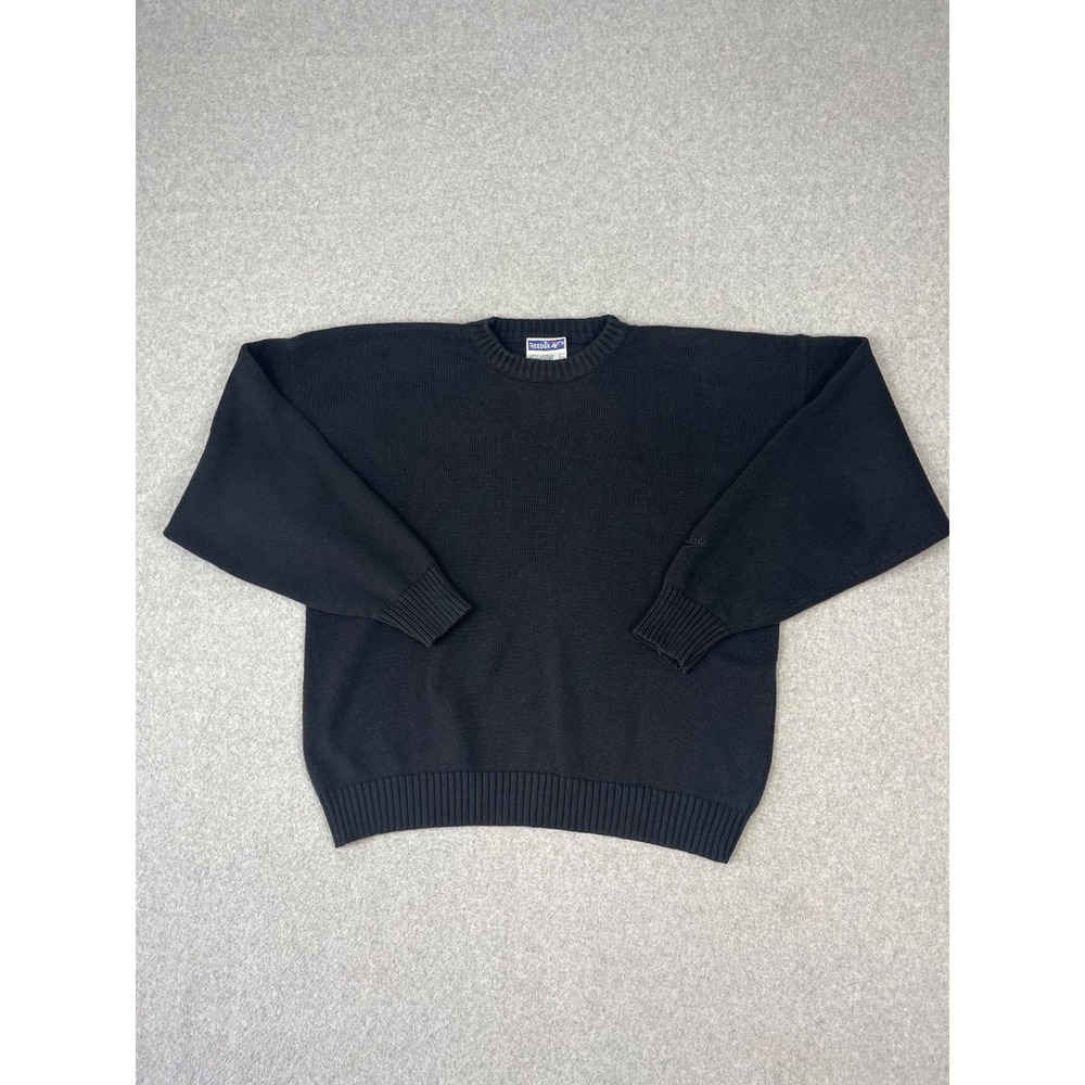 Vintage Reebok Golf Sweater Mens L Black 90s Long Sleeve Crew Tight Knit